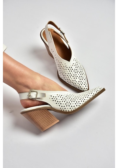 Fox Shoes Y654154703 Beyaz Hakiki Deri Kalın Topuklu Western Ayakkabı