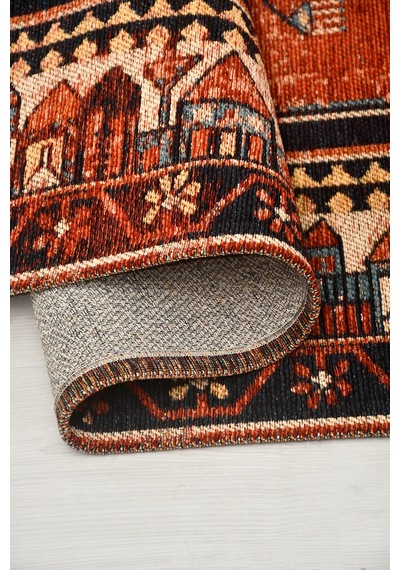 Narvi Kiremit Oturma Odası Salon Robot Süpürge Uyumlu Kolay Temizlenebilir Nostaljik Kilim Hali
