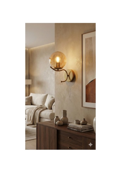 Merla Tekli Eskitme Kasa Bal Cam Küre Dekoratif Pilli Aplik - Minimalist Duvar Lambası - Modern Duvar Aydınlatma Eskitme-bal