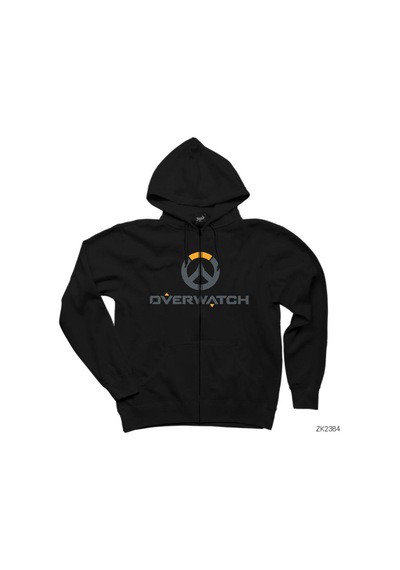 Overwatch Logo 2 Siyah Fermuarlı Kapşonlu Sweatshirt