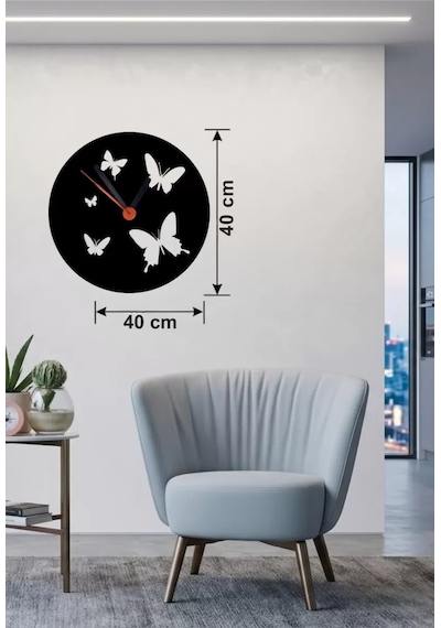 Mey İthalat Uçuşan Kelebekler Tasarım Ahşap Duvar Saati - 40x40 Cm Dekoratif Çok Renkli