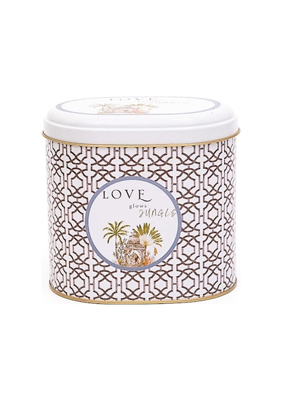 Forrest Grey Love Desenli Oval Metal Saklama Kabı 14 x 12 x 13 CM 1.4 L Çok Renkli