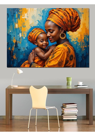 Afrikalı Anne Ve Çocuk Sevgisi Dekoratif Kanvas - Mdf Ahşap Tablo