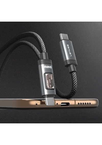 Lenyes Lc571 Oled Dijital Ekranlı Type-c To Type-c Data Ve Şarj Kablosu 240w 1.2m Siyah