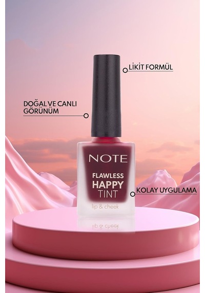 Cosmetics Flawless Happy Tint Lip & Cheek 02 Wild Cherry Dudak Ve Yanak Renklendirici Likit Allık, Mor