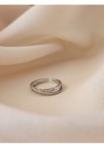 İki Sıralı Çapraz Zirkon Taşlı Ayarlanabilir Silver Gümüş Renkli Yüzük Silver
