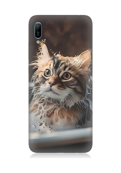 Huawei Y6 2019 Uyumlu Banyo Yapan Kedi Desenli Silikon Kılıf