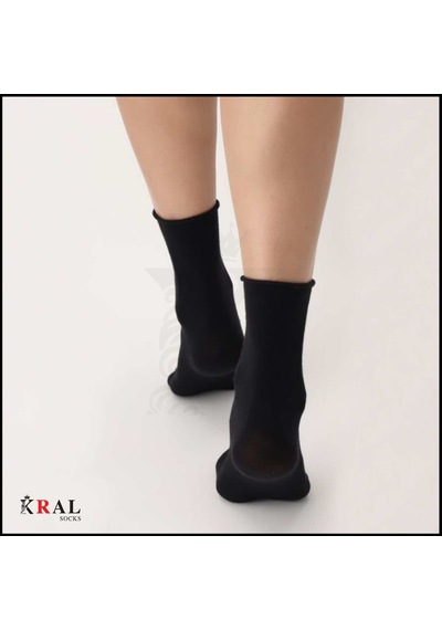 Kral Socks Kadın Roll-top Lastiksiz Dikişsiz Bambu Soket Çorap 4 Çift Siyah Siyah