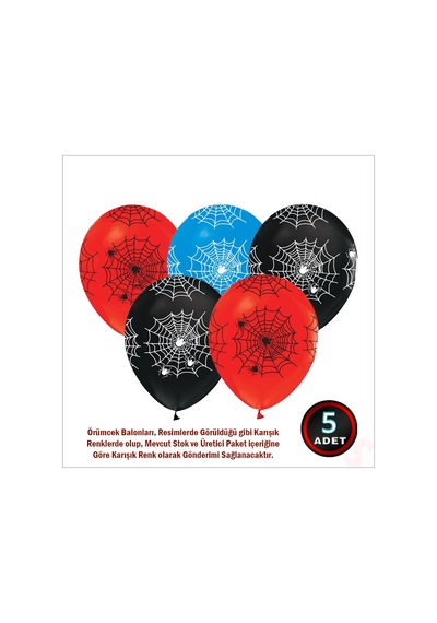 Örümcek Balon, 30cm X 5 Adet Çok Renkli