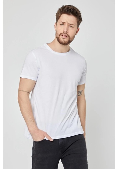 Erkek Çok Renkli %100 Pamuk T- Shirt Regular Fit Rahat Kesim Bisiklet Yaka 5'li Basic Tişört Paketi Beyaz
