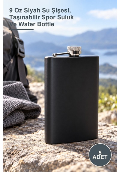 5 Adet Matara 9 Oz Siyah Su Şişesi, Taşınabilir Spor Suluk Ve Water Bottle Diğer