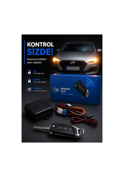 Universal Uzaktan Kumandalı Merkezi Kilit Seti 12v - Araç Kapı Açma Kapama Sistemi, Kumanda + Kontrol Modülü + Tesisat Dahil