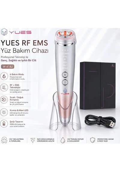W-618j 6 Modlu Rf Ems Yüz Bakım Cihazı, Kırmızı/mavi Led, Sıcak-soğuk Kompres, Titreşimli Şarjlı Cilt Masaj Aleti, Standlı