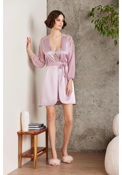 Pierre Cardin Saten Gecelik Sabahlık Pijama Şort 6'lı Gelin Çeyiz Seti Rose6005 001