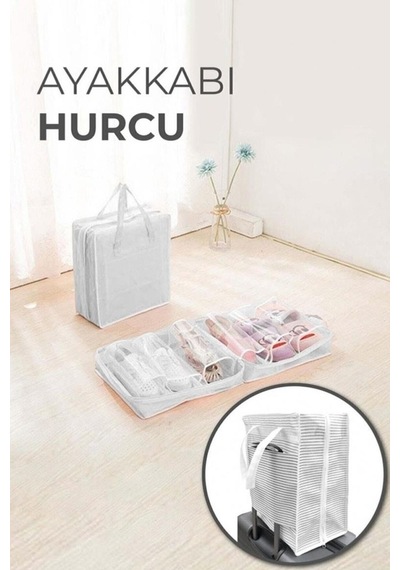 6 Bölmeli Seyahat Tipi Ayakkabı Hurcu Organizer Seyahat Eşya Saklama Çantası Plaj Çantası Organizer Gri