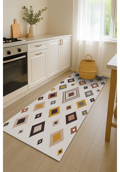 Turkıshrug Kıngdom Çok Renkli Dijital Baskılı Halı Modern Kilim Desenli Tasarım
