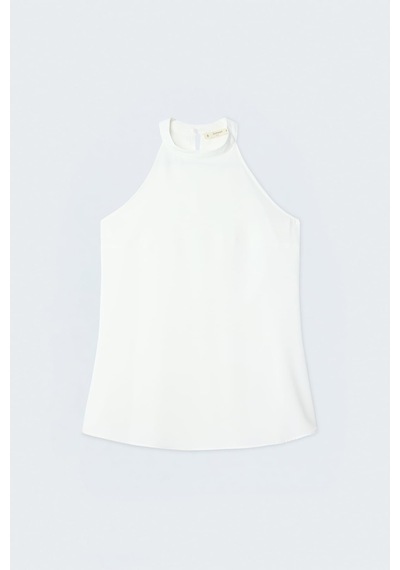 Sateen Halter Yaka Bluz - Ekru-137735