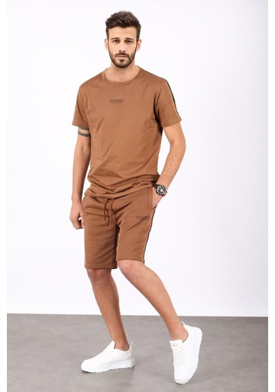 Madmext Kahverengi Oversize Erkek Şort Takımı 5376