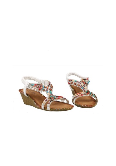 Guja 25y151-6 Kadın Taşlı Dolgu Topuklu Lastikli Comfort Sandalet Beyaz Siyah