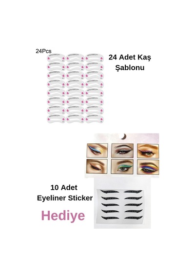 Malinka Kaş Şablonu Şekillendirici 24'lü + Eyeliner Makyaj Seti 10'lu