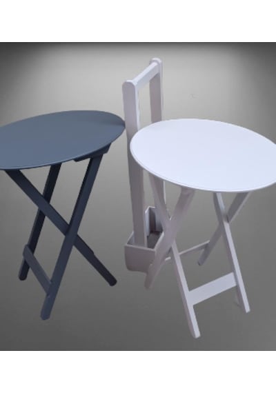 Çanta Zigon Sehpa Oval Model İkili Takım Ahşap Mdf Gri ve Beyaz Renk Uyumu El Yapımı