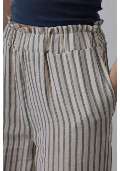 Moderie Butik Çizgili Pamuklu Lastikli Pantolon - Bej-lacivert Bej - Lacivert