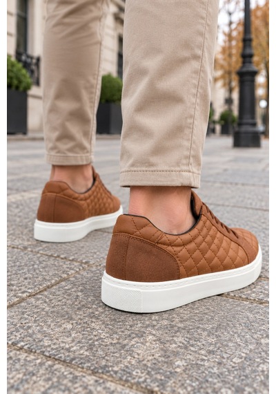 Mevese Egitserp Bağcıklı Cilt Kapitone Desenli Erkek Günlük Sneaker Ayakkabı - Taba