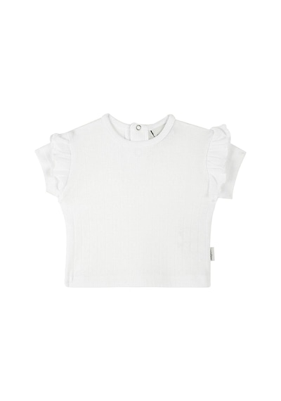 Antebies Organik Beyaz Jakarlı Fırfırlı Kısa Kollu Kız Bebek Tshirt