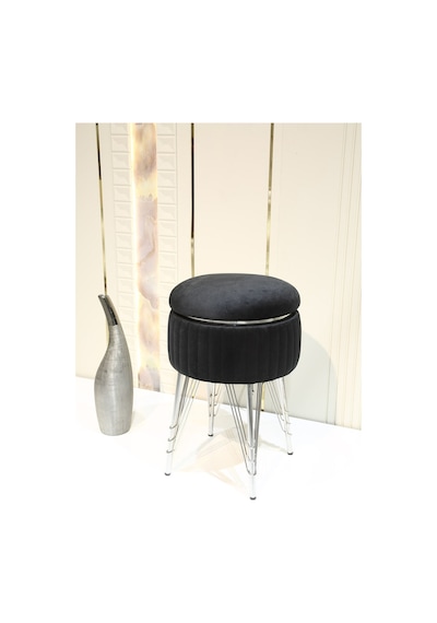 Bianco Metal Ayaklı Puflu Zigon Sehpa Krom Siyah Chrome Black