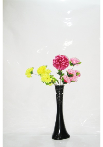 60 Cm Siyah Desenli Vazo ve Çiçekler