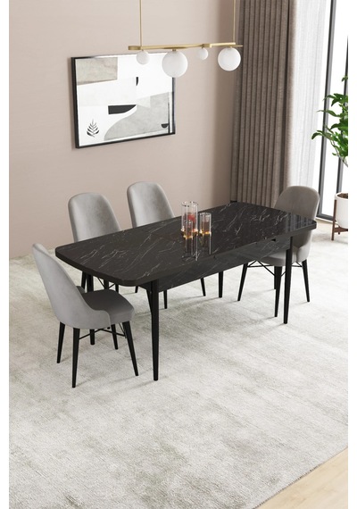 Familieconcept Almira Serisi, Siyah Mermer Desen 80x132 Açılabilir Mdf Mutfak Masası Takımı 4 Adet Sandalye Gri Familieconcept Almira Serisi, Siyah Mermer Desen 80x132 Açılabilir Mdf Mutfak Masası Takımı 4 Adet Sandalye Gri