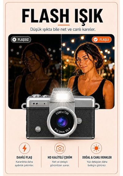 Solvis Mini Dijital Kamera Retro Tasarım Hd Video Selfie Çekim 180 Döndürülebilir Ekran Taşınabilir Kamera