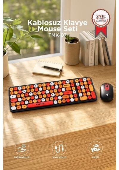 Premium Ofis Gereci Teknoloji Renkli Kablosuz Q Klavye Mouse Seti Tmk07