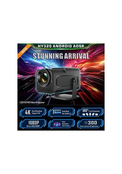 Hy320 Max Taşınabilir Projektör Full Hd Ev Sineması 300 Ansı Lümen 4k Video Android Projeksiyon+oyun