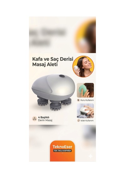 Şarjlı Kafa Ve Saç Derisi Masaj Aleti - 4 Başlıklı Islak & Kuru Kullanım Su Geçirmez Masaj Cihazı Model 264 Çok Renkli
