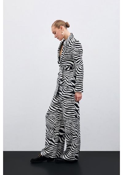 Sateen Salaş Zebra Desen Pantolon - Siyah-135476 Siyah