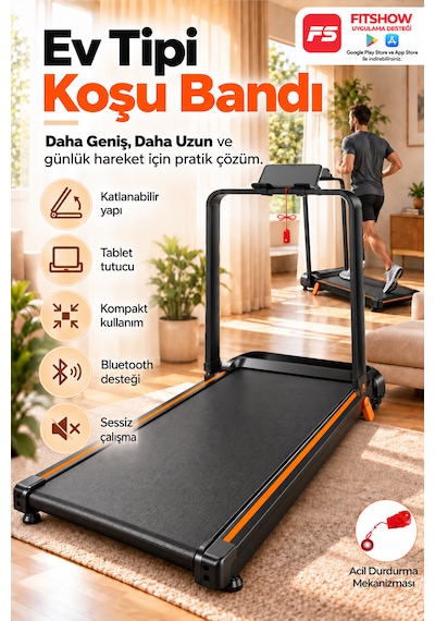 Güçlü Katlanabilir Koşu Bandı Ev Tipi Yürüyüş Fitshow App Bluetoothlu Uzaktan Kumanda Sessiz Motor
