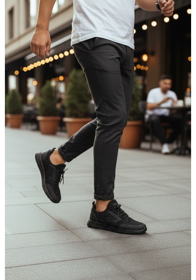 Enoch Erkek Lastikli Günlük Spor Ayakkabı Kapitone Desenli Sneaker Ofis Ve Yürüyüş Modeli Siyah