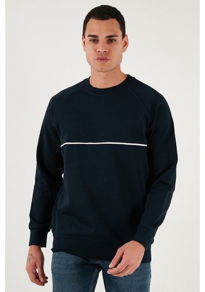 Buratti Pamuklu Şerit Detaylı Relaxed Fit Bisiklet Yaka Erkek Sweat 5901227 Lacivert