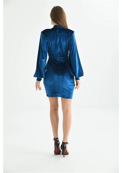Dip Moda Kadın Mini Kadife Abiye Elbise Dpnbs9302 İndigo
