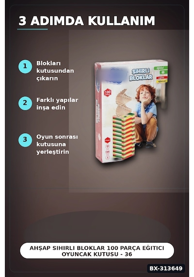 Ahşap Sihirli Bloklar 100 Parça Eğitici Oyuncak Kutusu - 36 Ay+ Çocuk Gelişim Seti Bx-313649