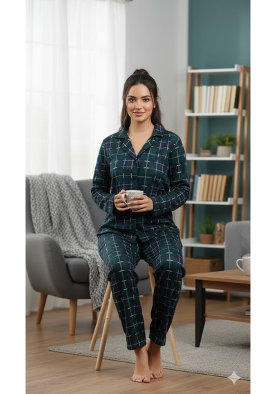 Kadın Pijama Takımı Moon Line Koyu Yeşil