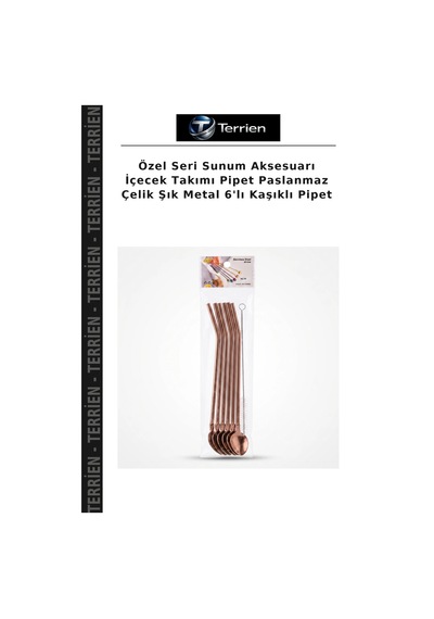 Özel Seri Sunum Aksesuarı İçecek Takımı Pipet Paslanmaz Çelik Şık Metal 6'lı Kaşıklı Pipet Çok Renkli