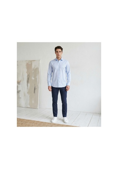 Yusaytr Slim Fit Uzun Kollu Pamuklu Gizli Düğme Yakalı Oxford Gömlek Mavi Mavi