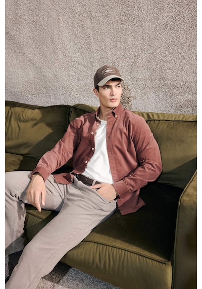 Defacto Regular Fit Polo Yaka Fitilli Kadife Uzun Kollu Gömlek E9024ax25wnbn152 Kahve-bn152