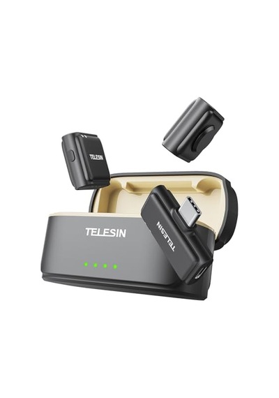 Telesın Kablosuz Lavalier Mikrofon, Mini Mikrofon, Apple iPhone Uyumlu , Android Pc Kamerası İçin, Kablosuz Takılabilir Mikrofon, Video Kayıtları İçin Tek Tıklamayla Gürültü Azaltma, Vlog, Youtube 2tx + 1rx+şarj