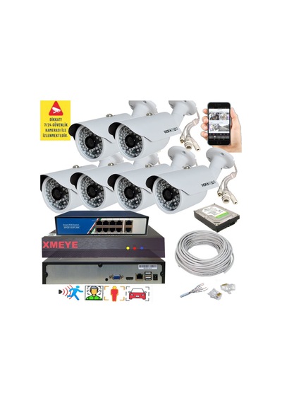 6 Lı Yapay Zeka Destekli 5 Mp 1940p Görüntü Poe Bağlantılı 48 Ir Led Gece Görüş Ip Kamera Seti 748poe