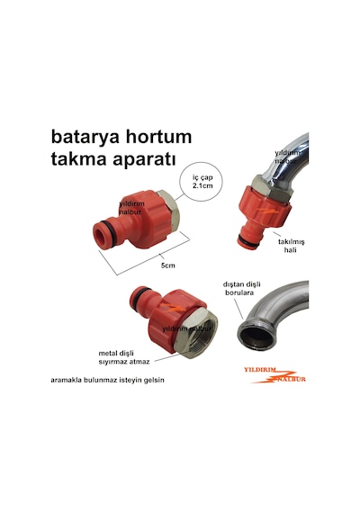 Batarya Hortum Bağlama Aparatı Metal Diş İç Diş Musluk Hortum Tak