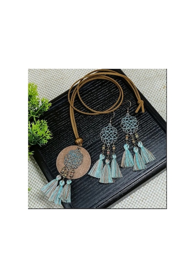 Yıwu 3 Parça Vintage Bohemian Etnik Tarz Kadın Takı Seti, Antika Bronz Oymalı Mavi Karışık Renk Mavi Tonları Ve Ahşap Yıwu 3 Parça Vintage Bohemian Etnik Tarz Kadın Takı Seti, Antika Bronz Oymalı Mavi Karışık Renk Mavi Tonları Ve Ahşap