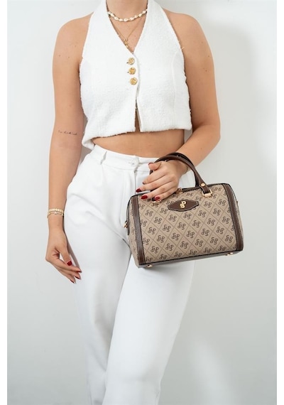 Silver Polo Sp1091 Kadın El Çantası Monogram Koyubej-kahve
